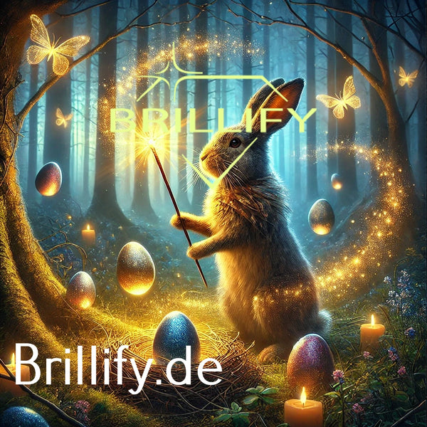 Diamond Painting mit magischem Hasen im dunklen Wald, Zauberstab, goldenen Funken und schwebenden Ostereiern