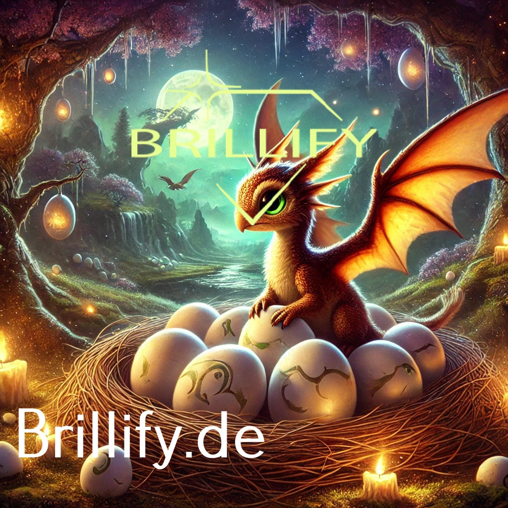 Diamond Painting mit Drachenbaby im Nest aus Zweigen, Eiern mit Rissen und Mondlicht in einer Fantasy-Landschaft