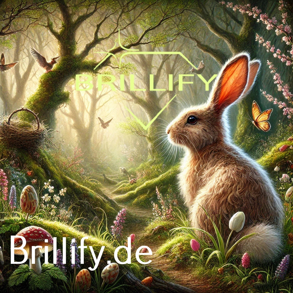 Diamond Painting mit Waldhase auf Moosweg, Pilzen, Frühlingsblüten und versteckten Ostereiern im warmen Waldlicht