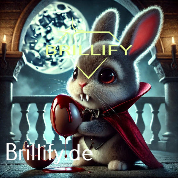 Diamond Painting mit Vampirhase mit Draculaumhang, Fangzähnen und Ei mit Blut vor Mondlicht und Kerzen