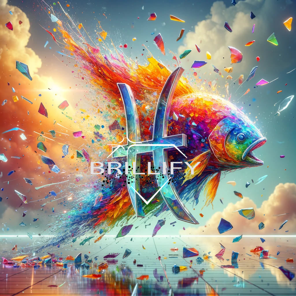 Diamond Painting Sternzeichen Fische mit explosivem Glasfisch und leuchtendem Tierkreiszeichen