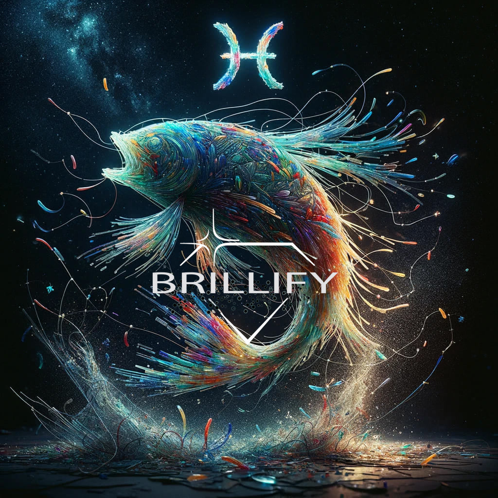 Diamond Painting Sternzeichen Fische mit schwebendem Neonfisch und astrologischem Symbol