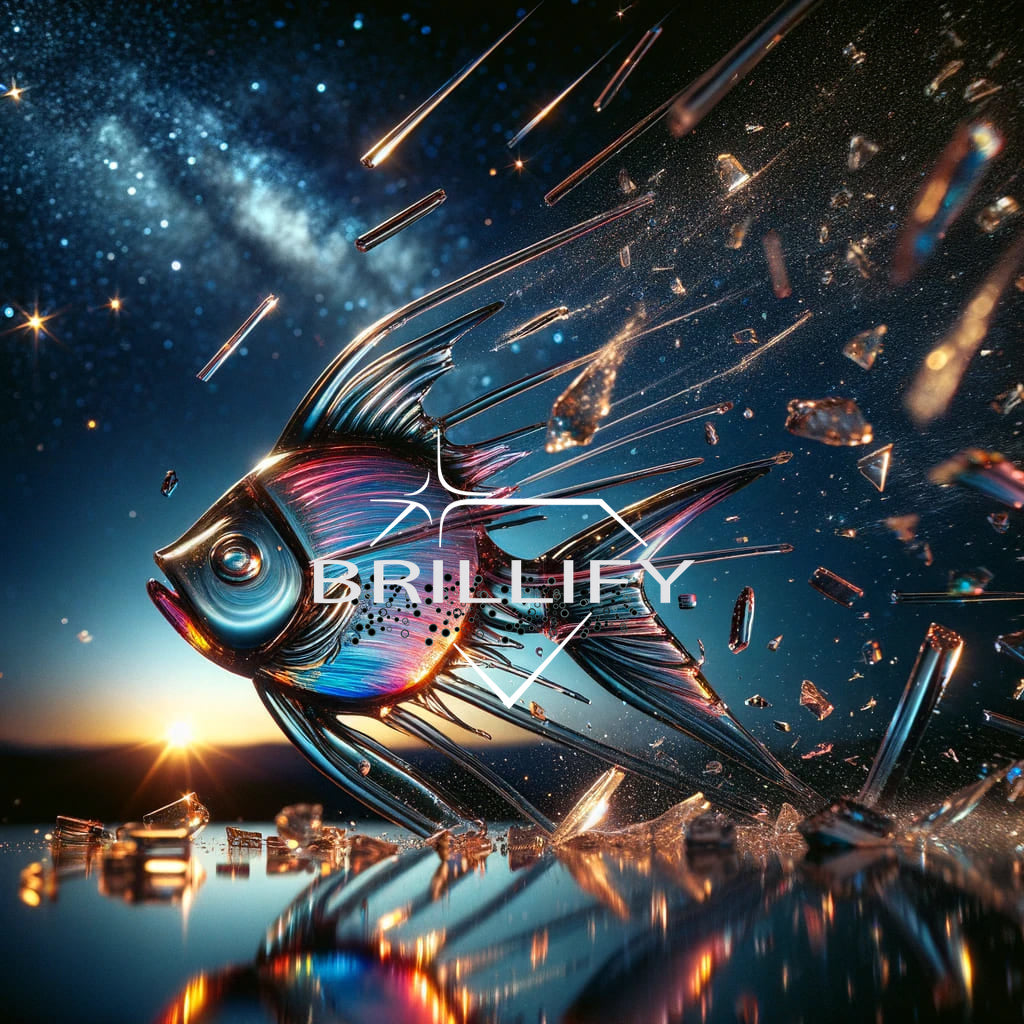 Diamond Painting Sternzeichen Fische mit kristallinem Fisch und Splittern im Abendlicht
