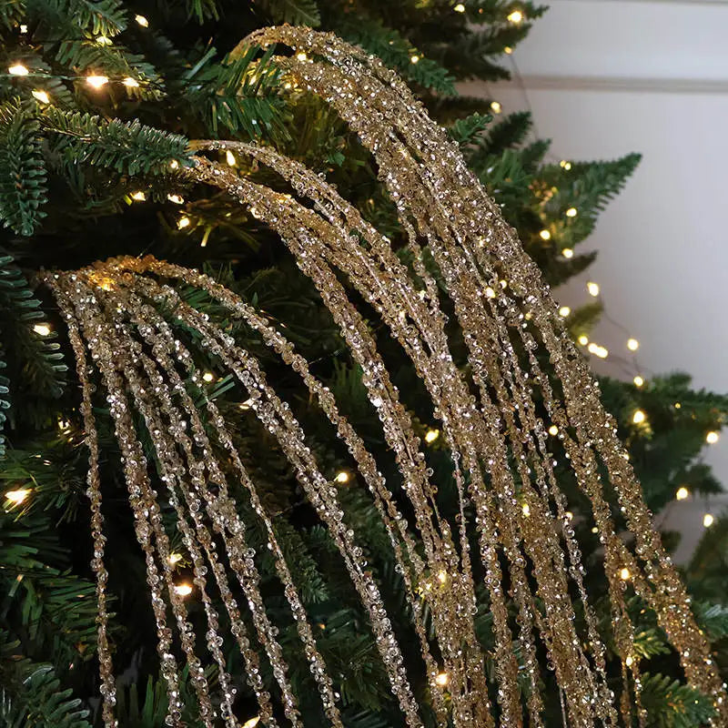 Roségoldfarbene Glitzer Deko-Zweige mit geschwungenen Haengern als elegante Weihnachtsbaum Dekoration