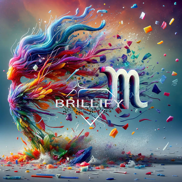 Diamond Painting Sternzeichen Jungfrau Symbol mit explodierenden Farbbändern und Splittern