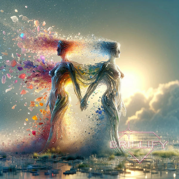 Diamond Painting Sternzeichen Zwillinge Gestalten aus Nebel und Farben am Wasser
