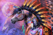 Diamond Painting eines indigenen Kriegspferdes mit Federn und Bemalung vor einem lila Sternenhimmel mit Adlergeist.